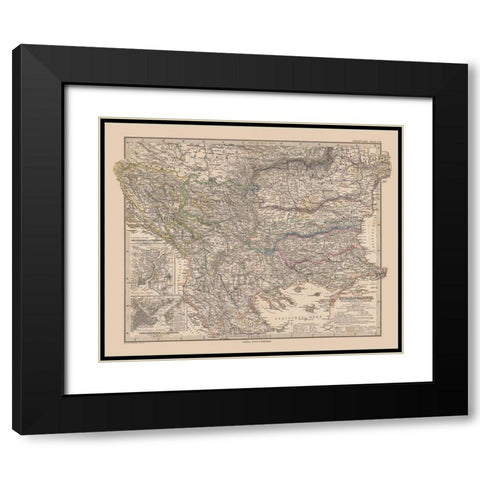 Balkan Peninsula Europe - Stieler 1885 Black Modern Wood Framed Art Print with Double Matting by Stieler