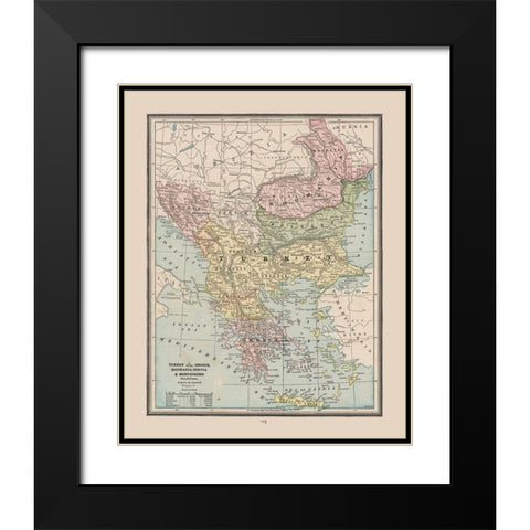 Turkey Greece Romania Serbia - Cram 1888 Black Modern Wood Framed Art Print with Double Matting by Cram