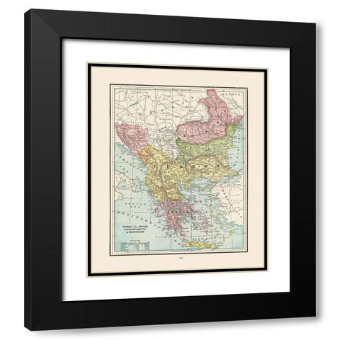 Turkey Greece Romania Serbia - Cram 1892 Black Modern Wood Framed Art Print with Double Matting by Cram
