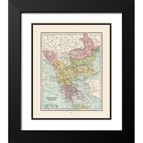 Turkey Greece Romania Serbia - Cram 1892 Black Modern Wood Framed Art Print with Double Matting by Cram