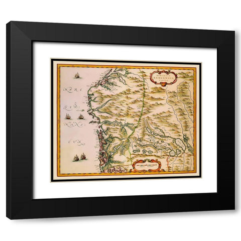 Bergen Norway Scandinavia - Blaeu 1662 Black Modern Wood Framed Art Print with Double Matting by Blaeu