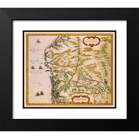 Bergen Norway Scandinavia - Blaeu 1662 Black Modern Wood Framed Art Print with Double Matting by Blaeu