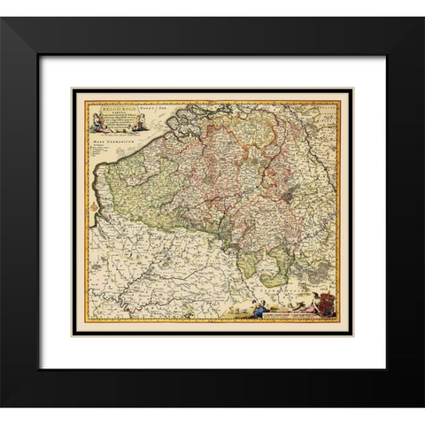 Benelux Belgium - Visscher 1684 Black Modern Wood Framed Art Print with Double Matting by Visscher