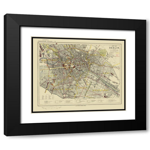 Berlin Plat Germany - Letts 1883 Black Modern Wood Framed Art Print with Double Matting by Letts