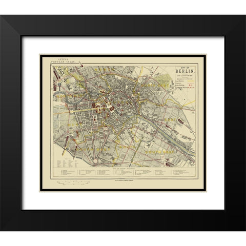 Berlin Plat Germany - Letts 1883 Black Modern Wood Framed Art Print with Double Matting by Letts