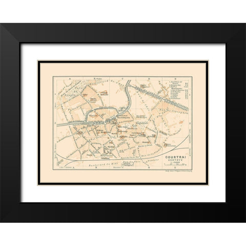 Courtrai Kortrijk Belgium Europe - Baedeker 1910 Black Modern Wood Framed Art Print with Double Matting by Baedeker