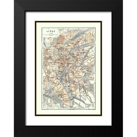 Liege Belgium Europe - Baedeker 1910 Black Modern Wood Framed Art Print with Double Matting by Baedeker