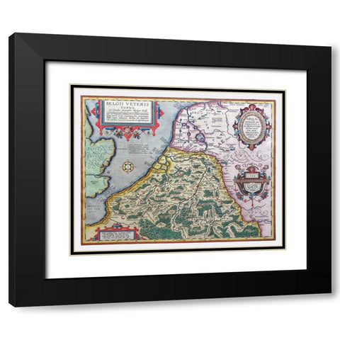 Ancient Belgium 1594 Europe - Ortelius 1570 Black Modern Wood Framed Art Print with Double Matting by Ortelius