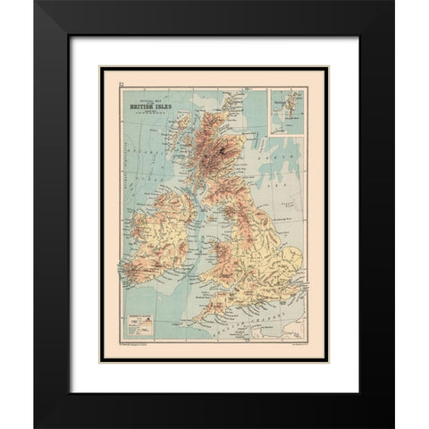 Shetland Islands British Isles - Bartholomew 1892 Black Modern Wood Framed Art Print with Double Matting by Bartholomew
