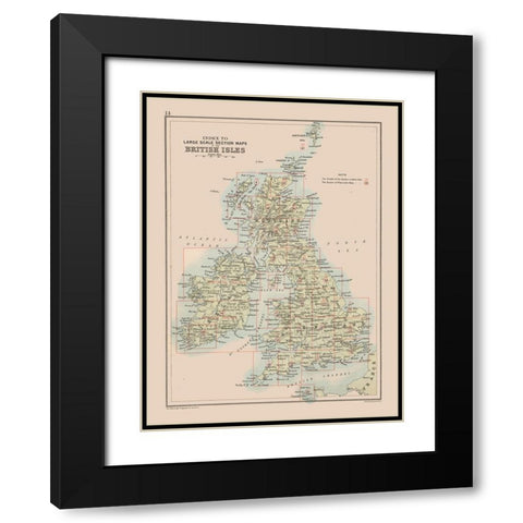 British Isles - Bartholomew 1892 Black Modern Wood Framed Art Print with Double Matting by Bartholomew