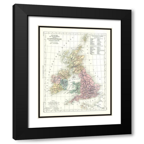 Political of British Isles - Cortambert 1880 Black Modern Wood Framed Art Print with Double Matting by Cortambert