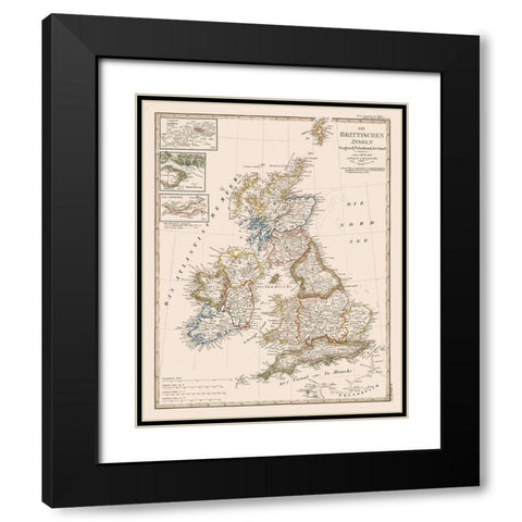 British Isles - Stieler 1823 Black Modern Wood Framed Art Print with Double Matting by Stieler