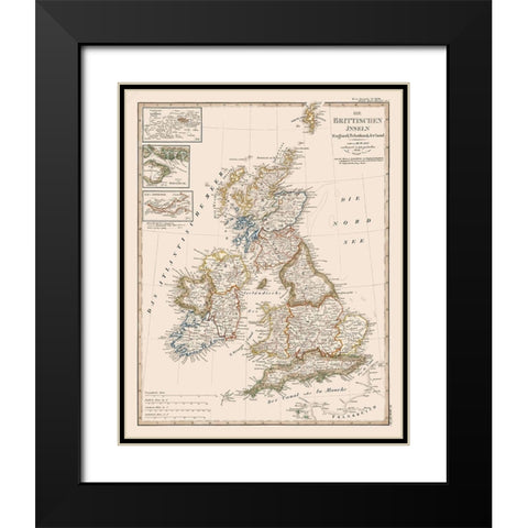 British Isles - Stieler 1823 Black Modern Wood Framed Art Print with Double Matting by Stieler