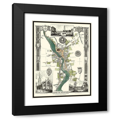 Boston England City Plan - Moule 1837 Black Modern Wood Framed Art Print with Double Matting by Moule