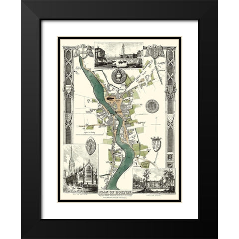 Boston England City Plan - Moule 1837 Black Modern Wood Framed Art Print with Double Matting by Moule