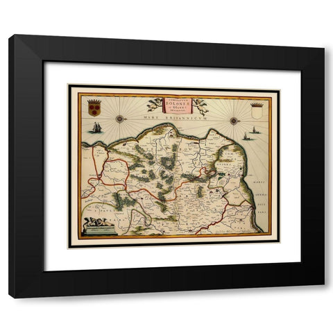 Boulogne Sur Mer Region France - Blaeu 1631 Black Modern Wood Framed Art Print with Double Matting by Blaeu