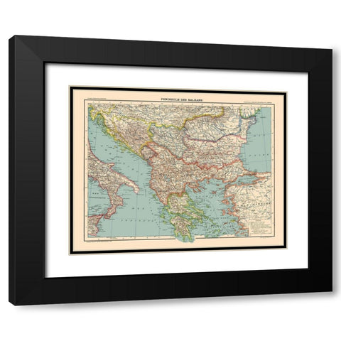 Europe Balkan Peninsula - Schrader 1908 Black Modern Wood Framed Art Print with Double Matting by Schrader