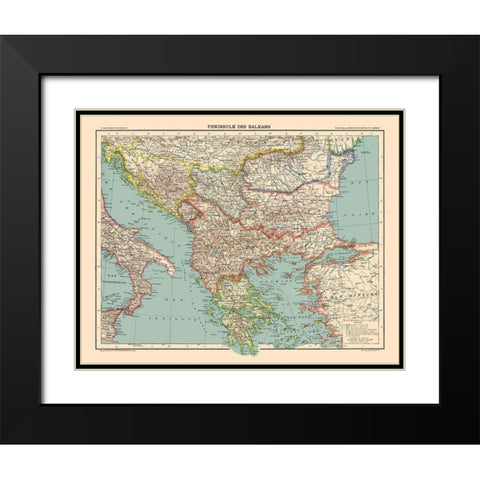 Europe Balkan Peninsula - Schrader 1908 Black Modern Wood Framed Art Print with Double Matting by Schrader