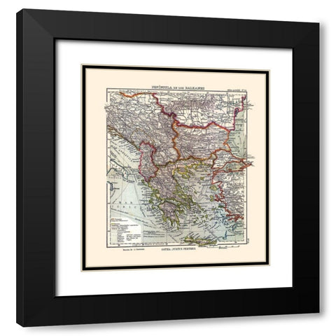 Europe Balkan Peninsula - Perthes 1921 Black Modern Wood Framed Art Print with Double Matting by Perthes