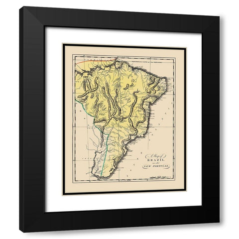South America Brazil Uruguay - Carey 1818 Black Modern Wood Framed Art Print with Double Matting by Carey
