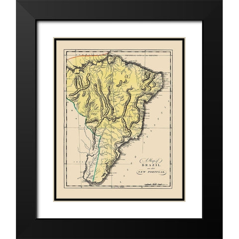 South America Brazil Uruguay - Carey 1818 Black Modern Wood Framed Art Print with Double Matting by Carey