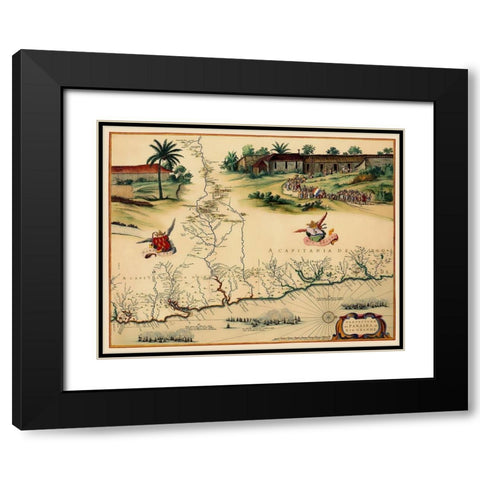 Brazilian Coast Brazil South America - Blaeu 1662 Black Modern Wood Framed Art Print with Double Matting by Blaeu