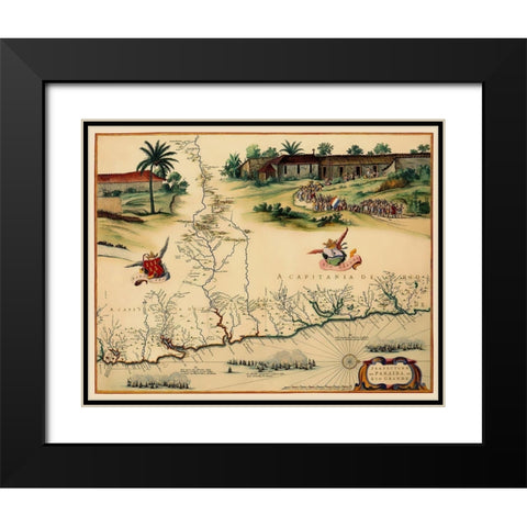 Brazilian Coast Brazil South America - Blaeu 1662 Black Modern Wood Framed Art Print with Double Matting by Blaeu