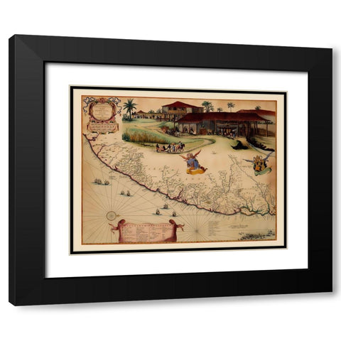 South America Brazil Coast - Blaeu 1662 Black Modern Wood Framed Art Print with Double Matting by Blaeu
