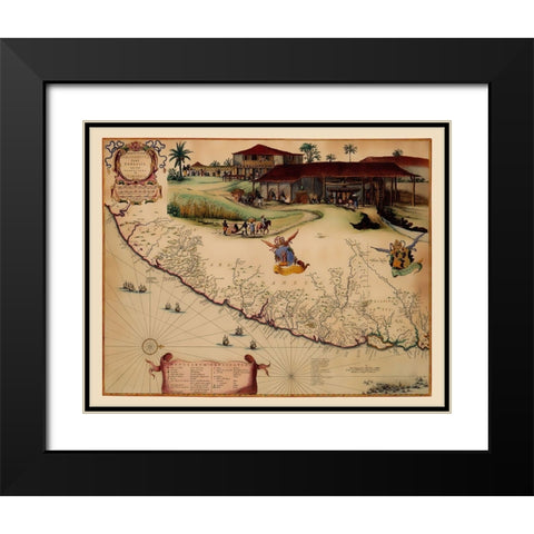 South America Brazil Coast - Blaeu 1662 Black Modern Wood Framed Art Print with Double Matting by Blaeu