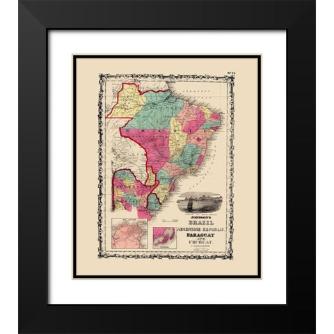 Brazil Argentina Republic Paraguay Uruguay Black Modern Wood Framed Art Print with Double Matting by Johnson