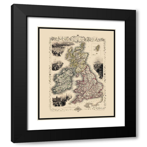 British Isles Great Britain - Tallis 1851 Black Modern Wood Framed Art Print with Double Matting by Tallis