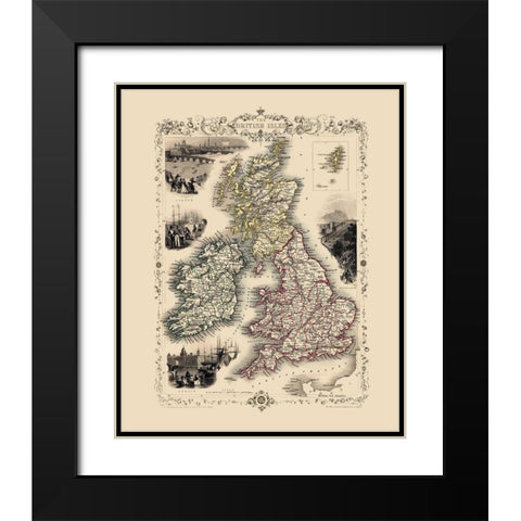 British Isles Great Britain - Tallis 1851 Black Modern Wood Framed Art Print with Double Matting by Tallis