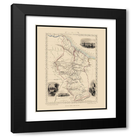 British Guayana South America - Tallis 1851 Black Modern Wood Framed Art Print with Double Matting by Tallis