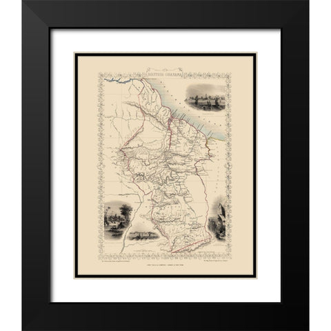 British Guayana South America - Tallis 1851 Black Modern Wood Framed Art Print with Double Matting by Tallis