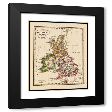 British Isles Great Britain - Stieler 1852 Black Modern Wood Framed Art Print with Double Matting by Stieler