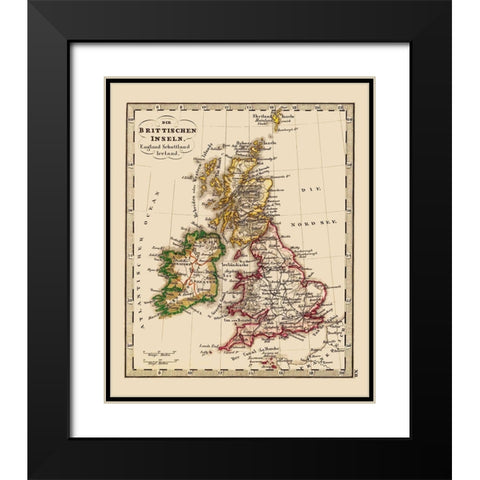 British Isles Great Britain - Stieler 1852 Black Modern Wood Framed Art Print with Double Matting by Stieler