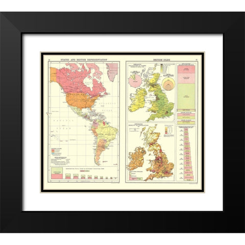 British Trade United Kingdom - Bartholomew 1907 Black Modern Wood Framed Art Print with Double Matting by Bartholomew