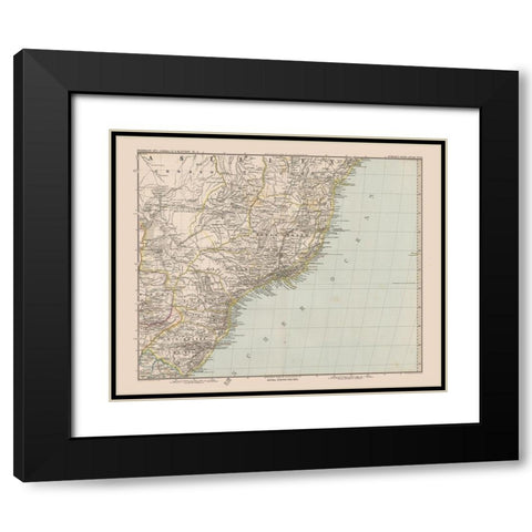 Southeast Brazil - Stieler 1885 Black Modern Wood Framed Art Print with Double Matting by Stieler