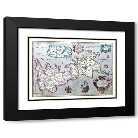 Ancient Britain United Kingdom - Ortelius 1595 Black Modern Wood Framed Art Print with Double Matting by Ortelius