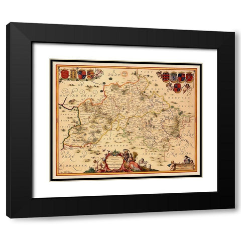 Buckinghamshire County England - Jansson 1646 Black Modern Wood Framed Art Print with Double Matting by Jansson