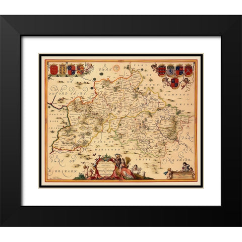 Buckinghamshire County England - Jansson 1646 Black Modern Wood Framed Art Print with Double Matting by Jansson