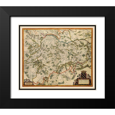 Burgundy France - Blaeu 1662 Black Modern Wood Framed Art Print with Double Matting by Blaeu
