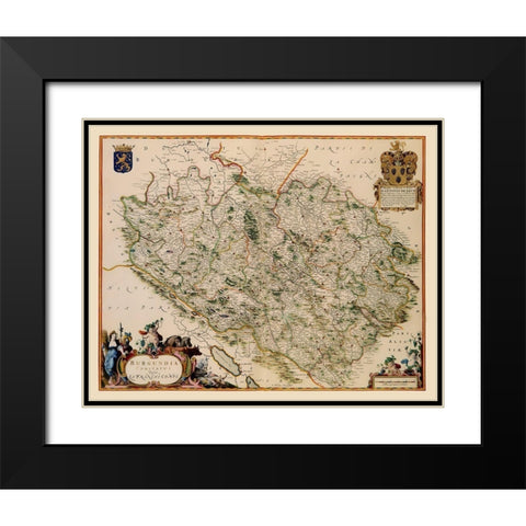 Burgundy Region France - Blaeu 1662 Black Modern Wood Framed Art Print with Double Matting by Blaeu