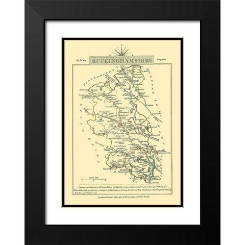 Buckinghamshire County England - Cary 1792 Black Modern Wood Framed Art Print with Double Matting by Cary