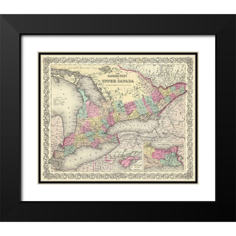 Upper Canada - Colton 1855 Black Modern Wood Framed Art Print with Double Matting by Colton