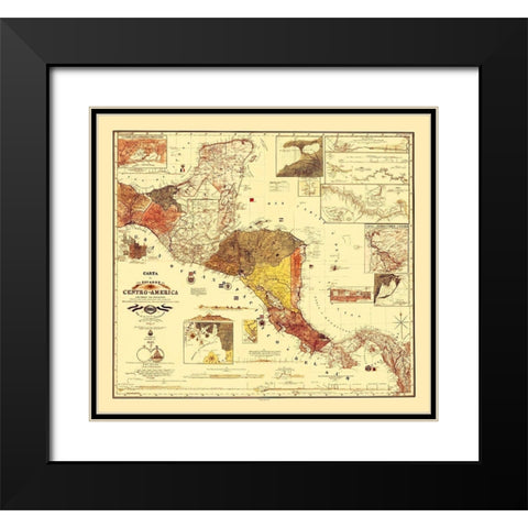 Honduras Guatemala Nicaragua - Dilbryado 1862 Black Modern Wood Framed Art Print with Double Matting by Dilbryado
