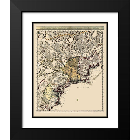 Northeastern Coast North America - Visscher 1745 Black Modern Wood Framed Art Print with Double Matting by Visscher