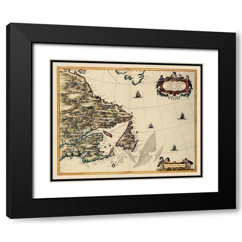 Atlantic Coast Canada - Blaeu 1662 Black Modern Wood Framed Art Print with Double Matting by Blaeu
