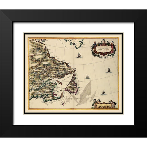 Atlantic Coast Canada - Blaeu 1662 Black Modern Wood Framed Art Print with Double Matting by Blaeu