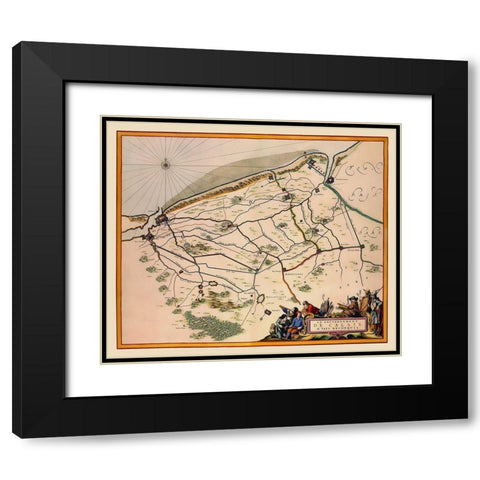 Calais Region France - Blaeu 1662 Black Modern Wood Framed Art Print with Double Matting by Blaeu
